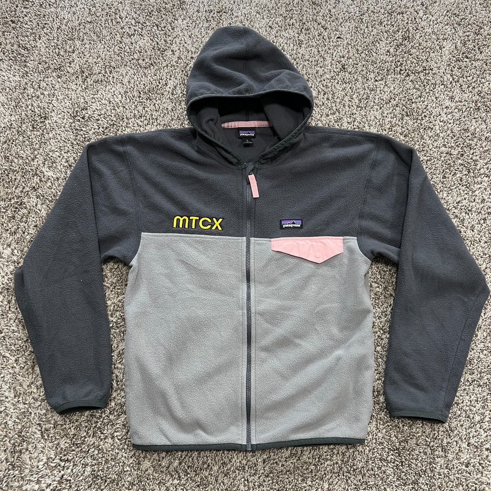 Patagonia Girls Micro D Snap-T Fleece Jacket L 12 Gray Pink Montana Cyclocross